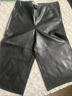 Boston Proper Black Faux Leather Wide-Leg Capris